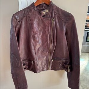 NEW NWOT - Ralph Lauren Women's Leather Jacket - Burgundy - Size 16